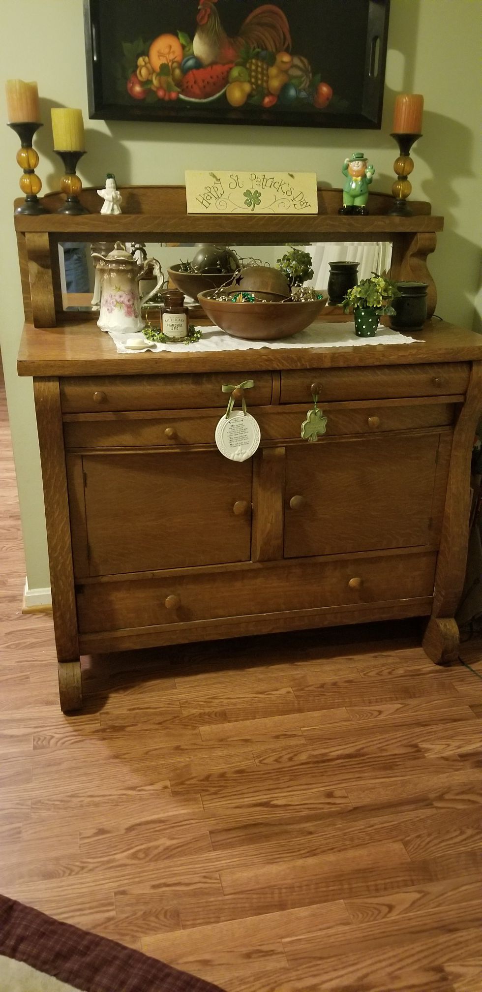 Antique buffet with beveled mirror
