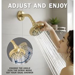 Luxury Shower Head - 1.8 GPM, Polished Brass, 5 Settings, BPA Free, Self-Cleaning 