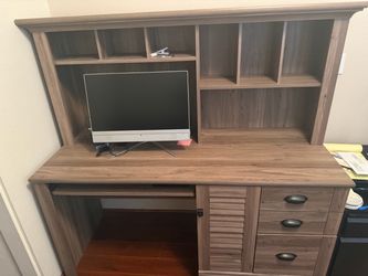 Wood Computer Desk with Hutch and Storage