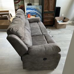 Gray Microfiber Electric Reclining Sofa & Chair