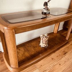 Console Sofa Table Dessert Stand 2 Level Solid Wood Burl Wood Vintage 