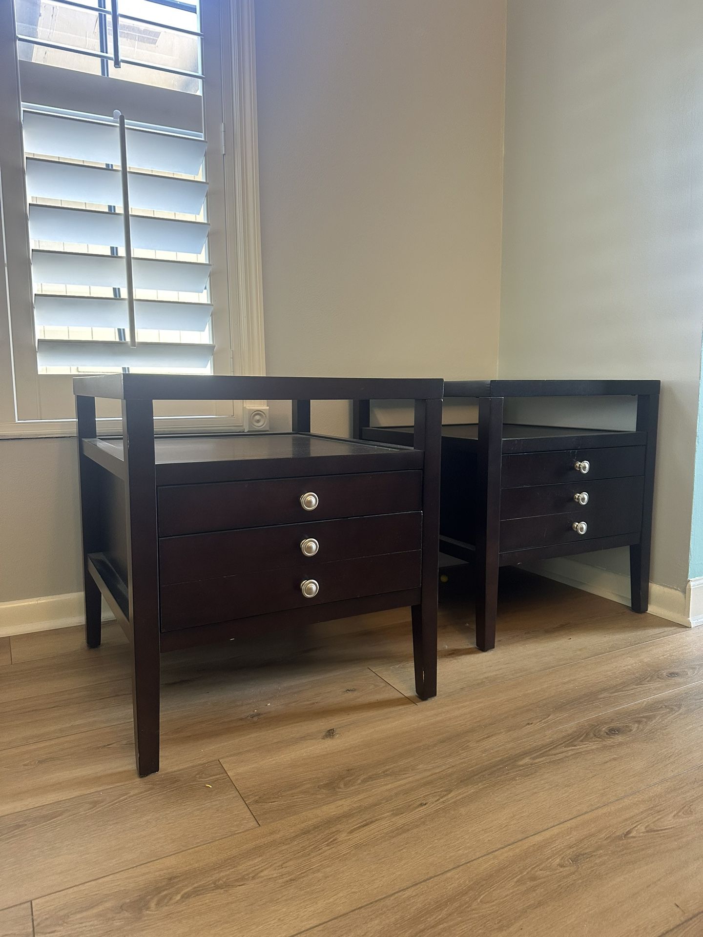 Modern Dark Wood Nightstands / End Tables – Set of 2