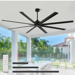 #4164x- 84 Inch Industrial Ceiling Fans without Lights, Large Ceiling Fan with 8 Reversible Aluminum Blades, 6-Speed Remote Control, Home or Commercia
