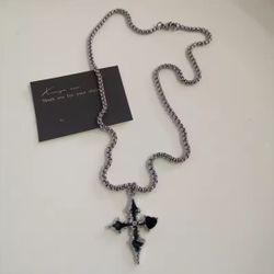 Punk Rock Black Heart Cross Pendant Chain Necklace For Men Women Cool Hip Hop Street Vintage 90s Y2K Grunge Goth Accessories