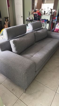 Modern Gray Fabric Sofa with Adjustable Headrests