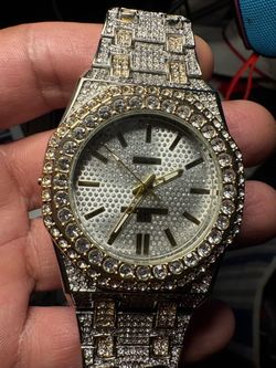 Iced Out Crystal-Encrusted Men's Watch