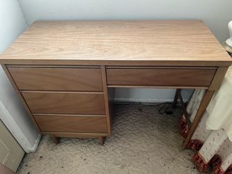 Mid-Century Modern Wood Desk with Drawers