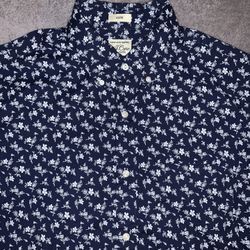 J Crew Vintage Size Medium Shirt Long Sleeve Navy Blue White Floral Pattern Slim