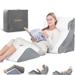  Kingfun 4pcs Orthopedic Bed Wedge Pillow Set for Post Surgery, Memory Foam for Sleeping, Adjustable Leg, Back and Arm Support, Sitting Up and Rest Pi
