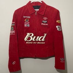 RARE Bud Dale Earnhardt Moto Jacket Red Suede