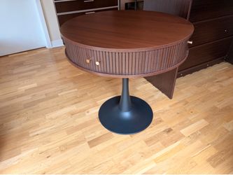 Mid-Century Modern Round Bistro/Side Table with Hidden Storage