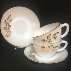 Federal Meadow Gold Milk Glass Cup and Saucer Sets