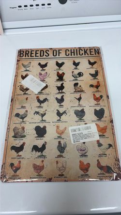 Brand new tin says breeds of chicken