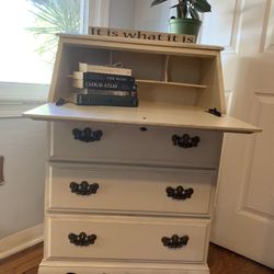 White Secretary Desk (3 drawers/fold down lid)