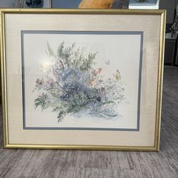 Floral Bouquet Artwork Signed By Mary Bertrand, Framed