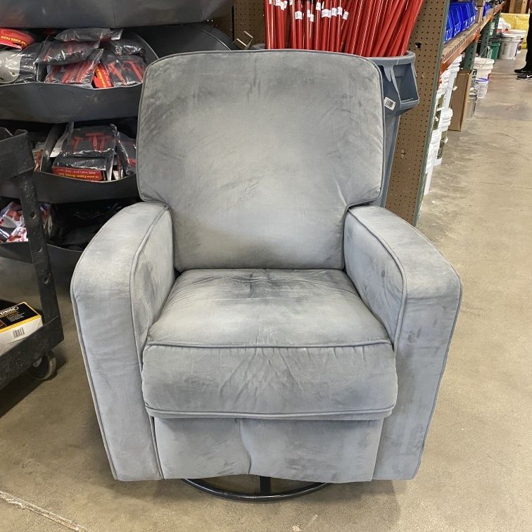 Velvety Grey Swivel Rocker Recliner (Broken Foot Rest)