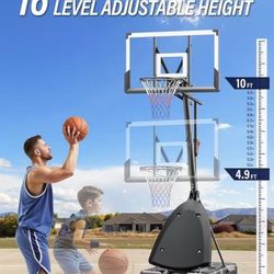 Basketball Hoop Outdoor, 4.9-10 ft Adjustable Height, Weather Proof Heavy Base and 44 Inch Shatterproof Backboard, Portable Basketball Hoop Goal Syste