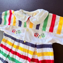 vintage Baby Dior footed sleeper onsie made in USA button embroidered size small