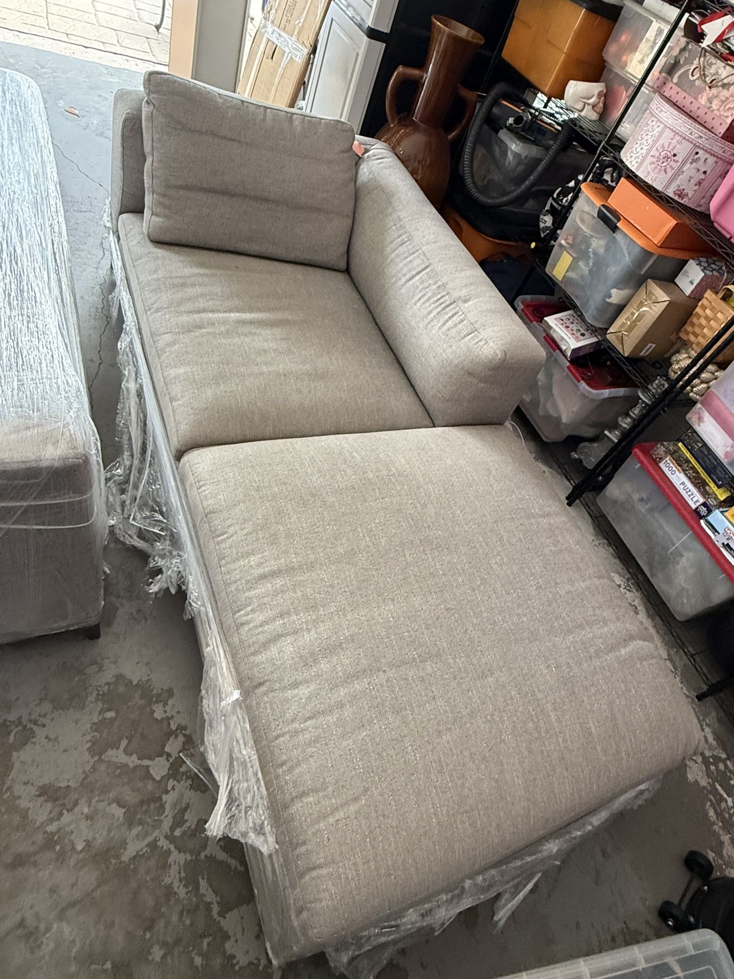 Mini Couch, Master Bed Frame and Mattress + Lamp. 10x10 Rug