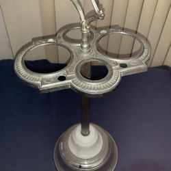 Vintage 1920’s Art Deco Chrome Antique Poker Smoking Stand Casino Theme Playing Card Symbols