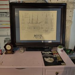 Framed Nautical Blueprint – H.M.S. Bounty Ship Schematic (Antique Nautical Style)