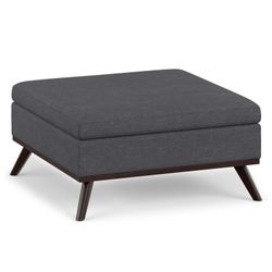 Simpli Home Owen 36" Mid-Century Storage Ottoman Coffee Table – Grey NEW NIB