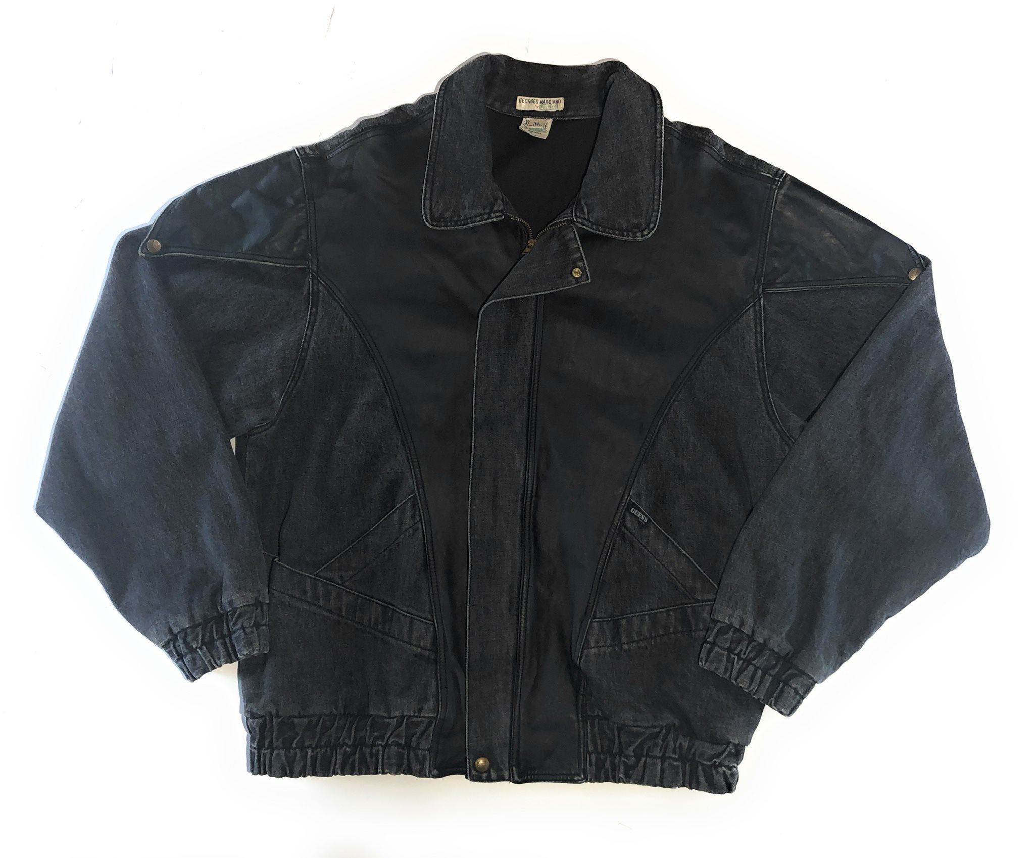 Vintage 80’s 90s Guess George’s Marciano Denim Leather All Black Thriller Jacket