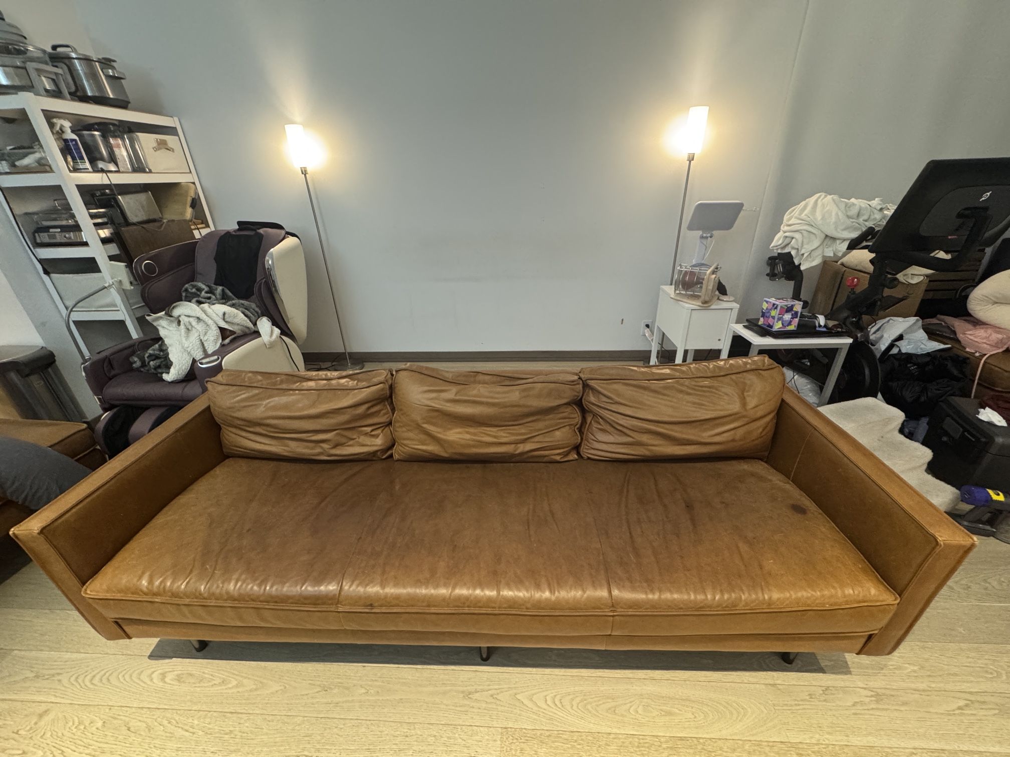 West Elm Axel 89” Couch Saddle Nut Leather