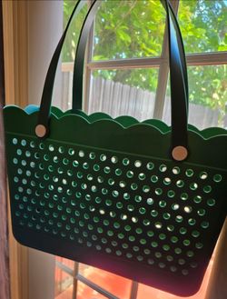 Green Scalloped Rubber Tote Bag bogg croc like super cute and summer ready bag
