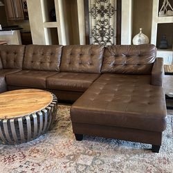 Brown leather sectional