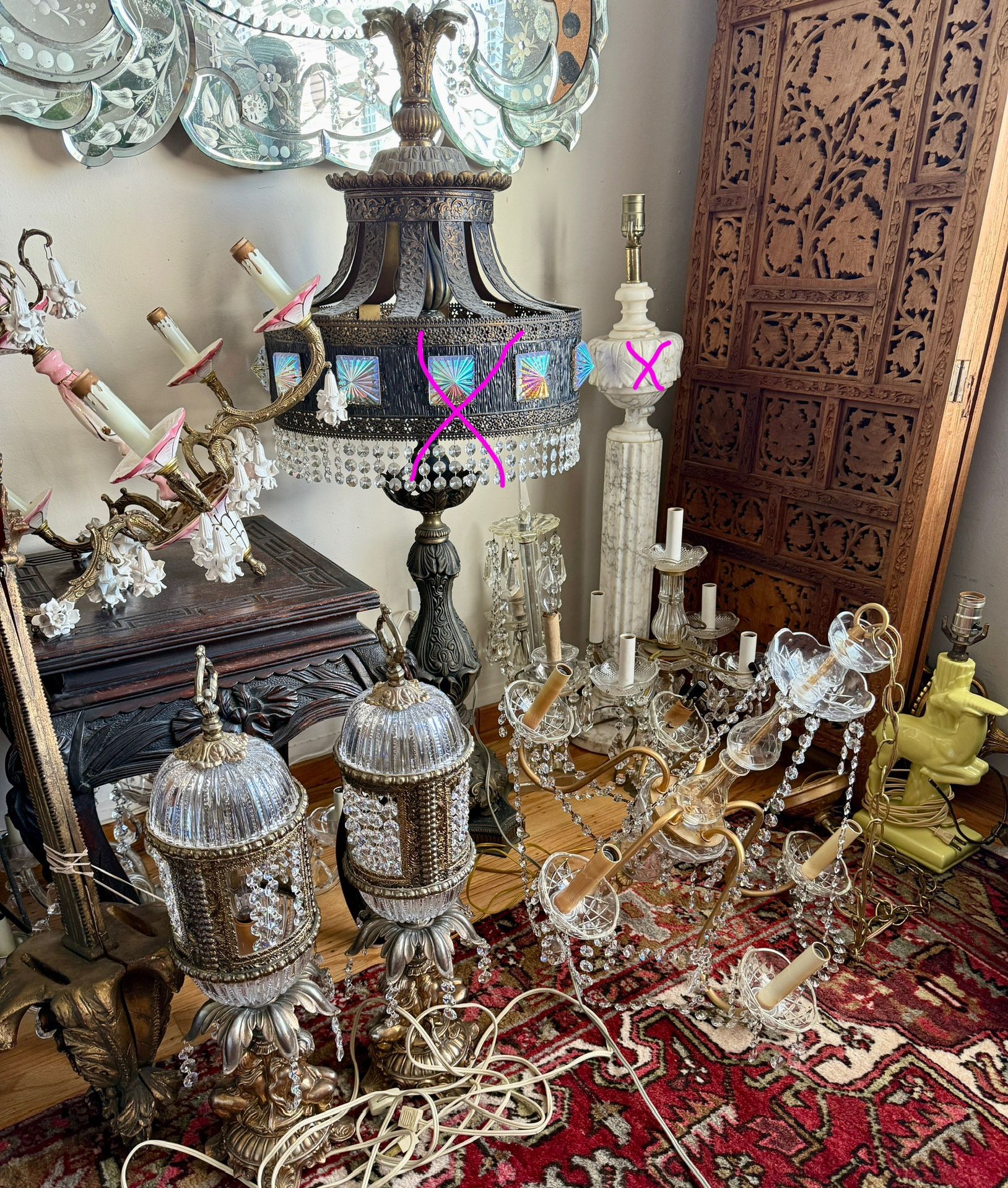 ESTATE SALE items ALL vintage / Antique Mid Century WWI Cabinet Lamps Chandeliers Stool Chest 