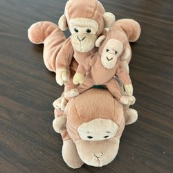TY Pillow Pal 14” Swinger The Monkey 1997 Plush Stuffed Animal With Bongo 8 1/2” Beanie And Teenie 5 1/2“