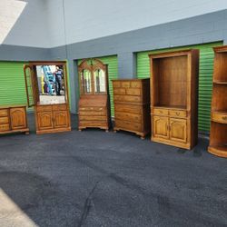 6pc Thomasville Hutch Chest Writers Desk And Corner Piece 