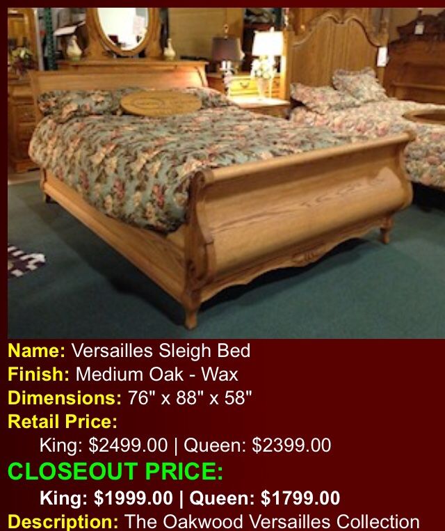 Oakwood Interiors Versailles Queen sleigh bed carved wood for Sale in