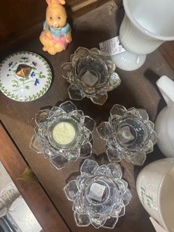 Glass Lotus Flower Tealight Candle Holders Set of 4