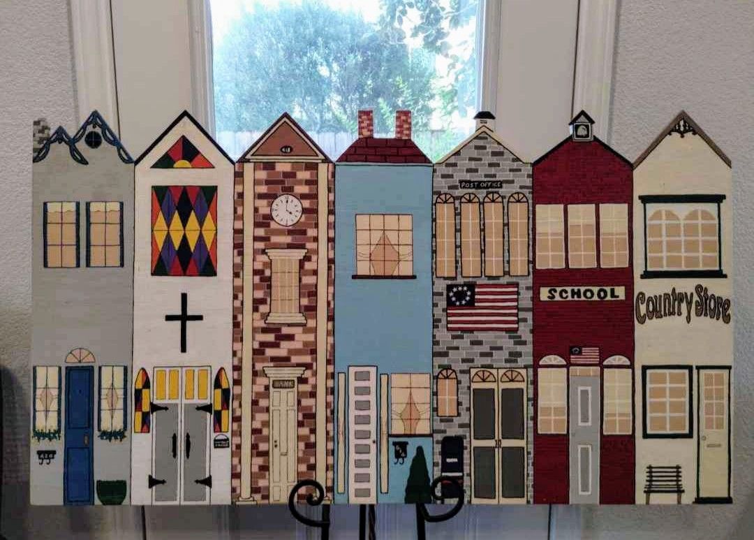 Vintage Oversized Hand Carved Folk Art Village – Solid Wood 49*27 inch pls read description