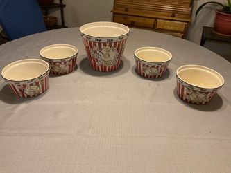 Retro ceramic popcorn bowl set five piece vintage