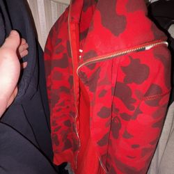 Red Bape Zip Up Hoodie Large Fits Like Medium