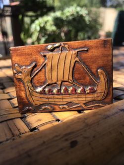 Vintage Hand Carved Chinese Dragon Boat Match-safe *Gold&Red Paint*