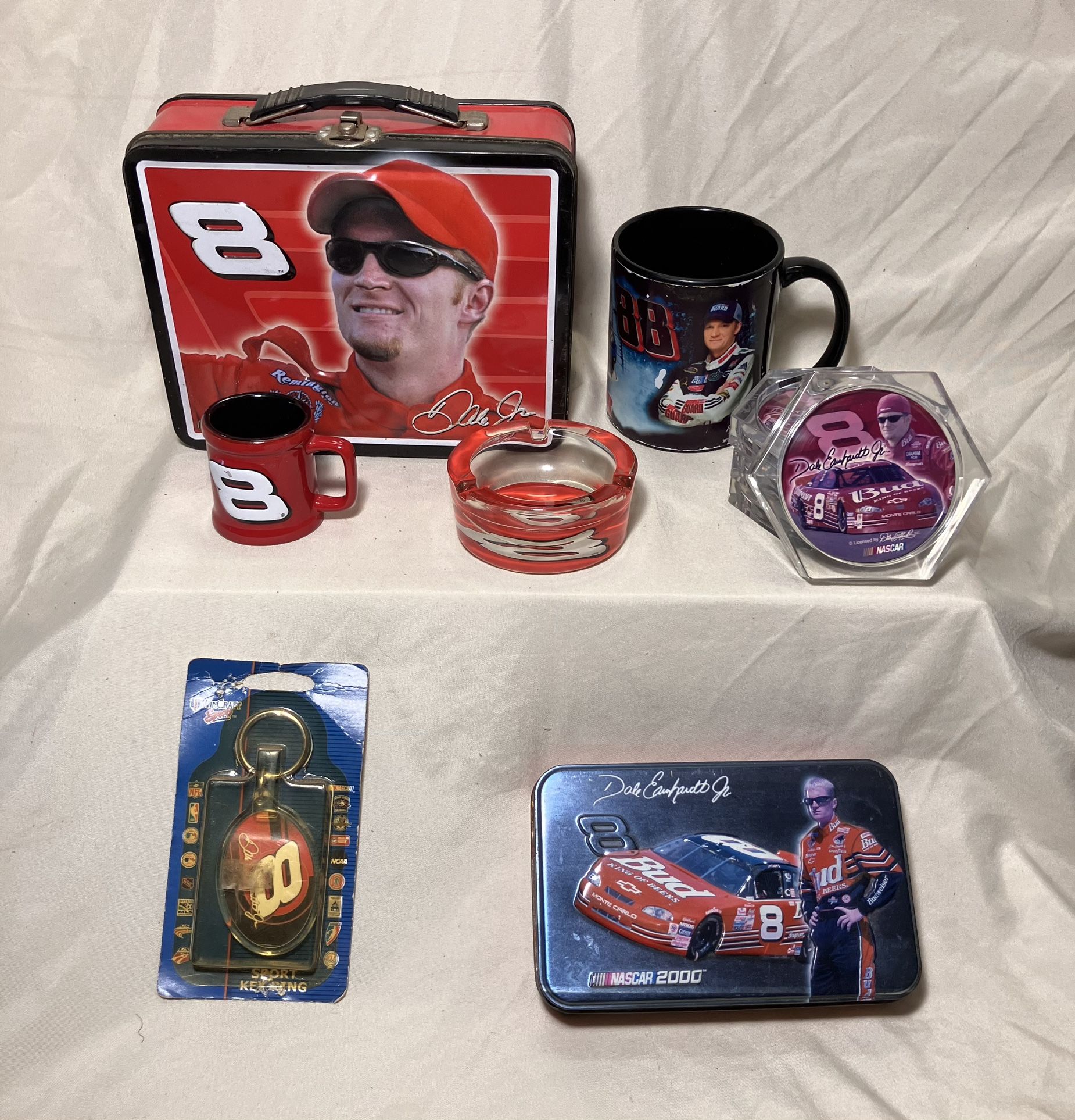 Lot of Dale Earnhardt Jr. Collectibles Coasters Lunch Box Ash Tray Keychain Shot