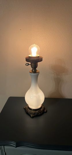 Vintage White Glass Table Lamp with Brass Base