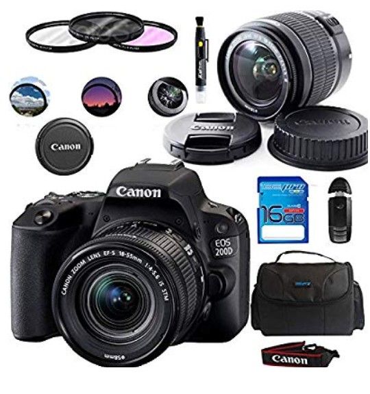 Canon eos200d sl2 dslr camera with 2 extra lens and microphone