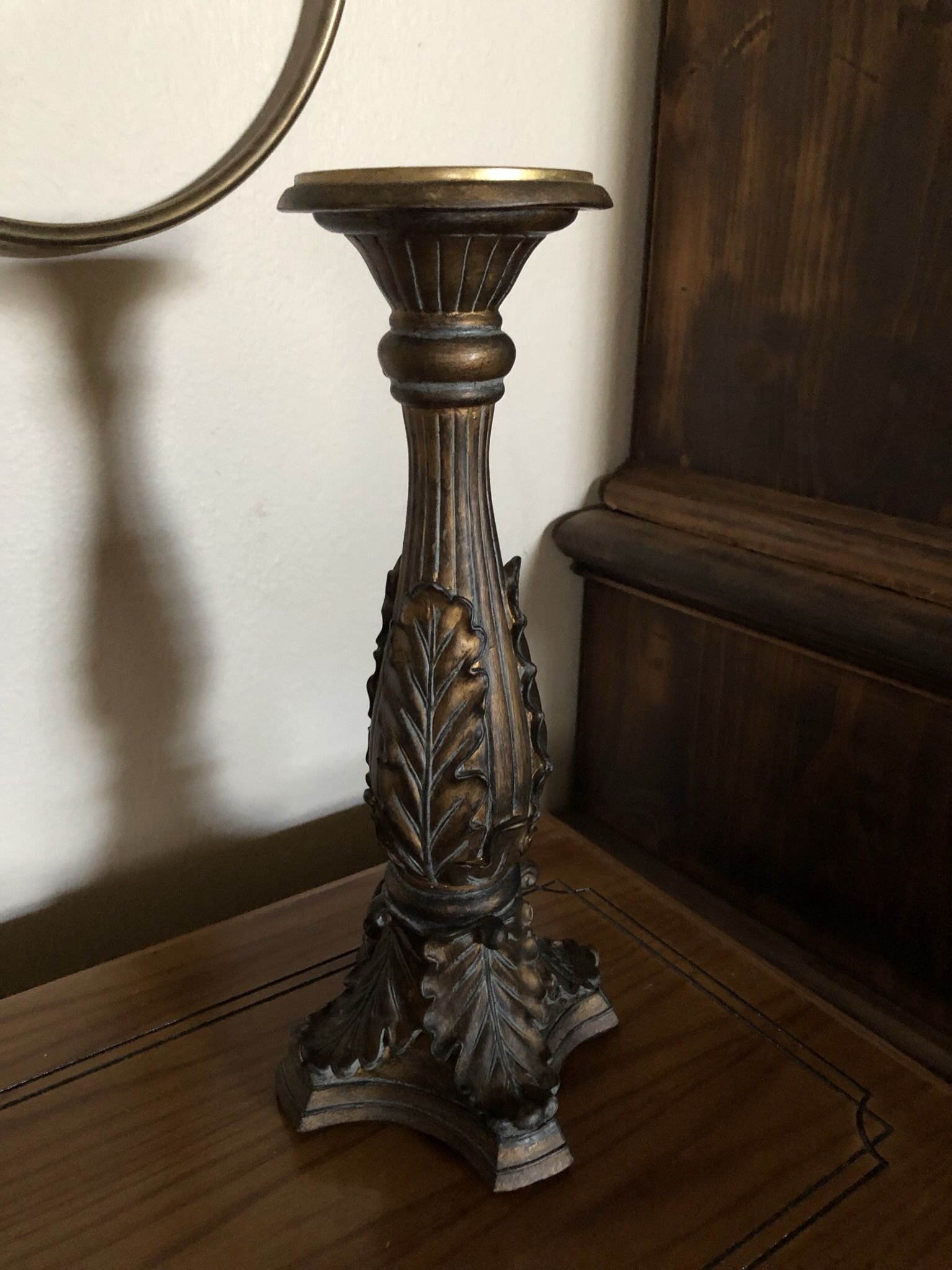 Fitz and Floyd Bronze Resin Tall Floor Pillar Candlestick