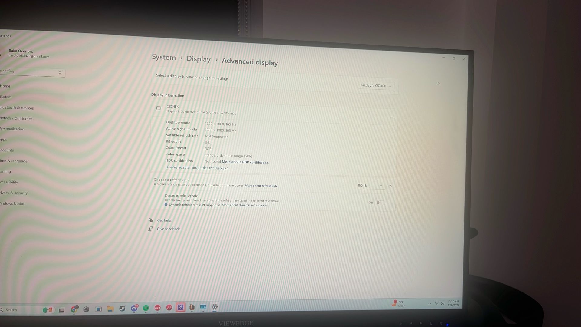 165 HZ gaming monitor
