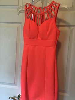 Coral Sleeveless Dress with Cage Neckline