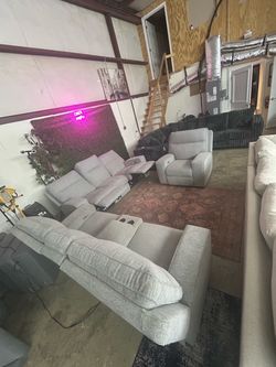 Gray Fabric Reclining Sofa Set with Chair