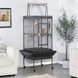 69-inch Wrought Iron Rolling Large Parrot Bird Cage for African Grey Small Quaker Amazon Cockatiel Sun Parakeet Green Cheek Conure Dove Lovebird Budgi