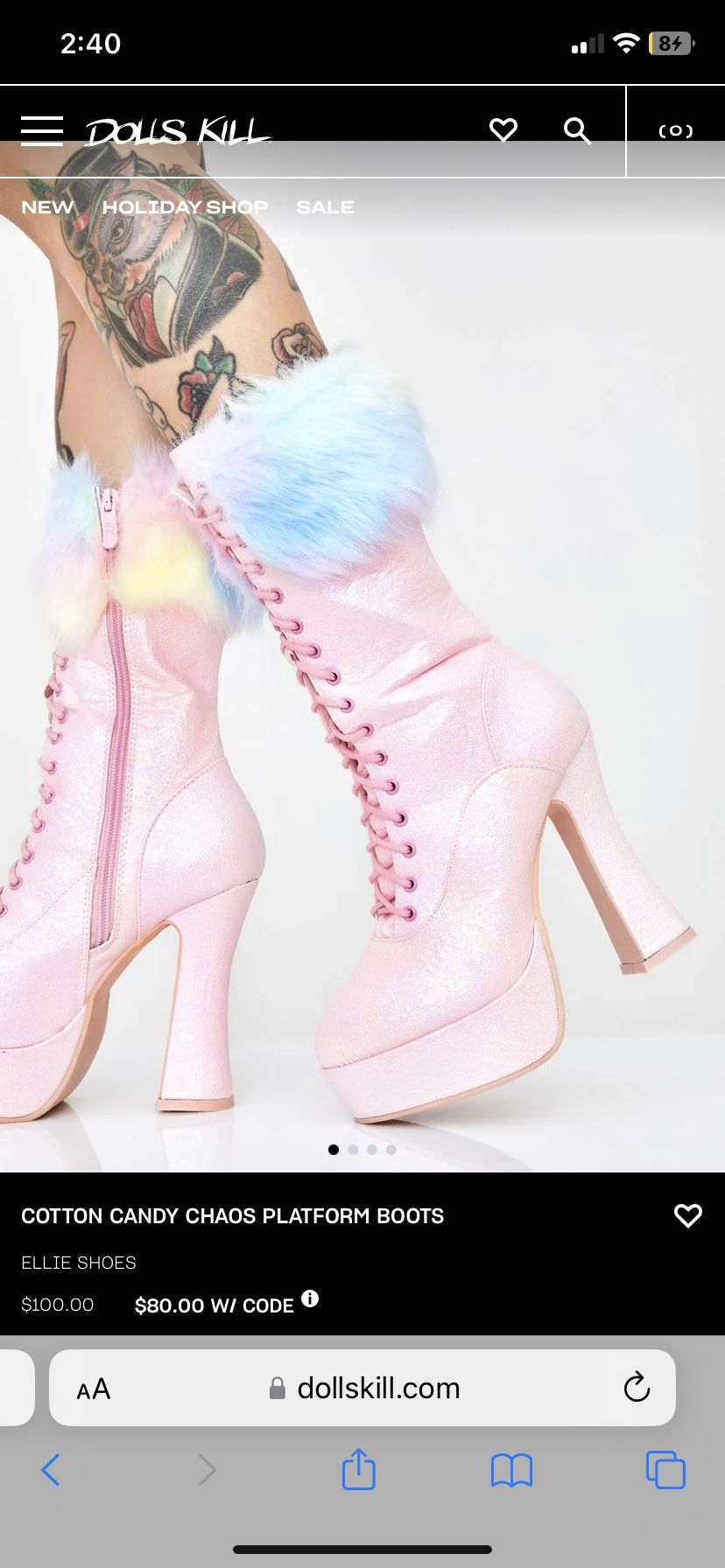 Dolls Kill Cotton Candy Chaos Platform Boots 