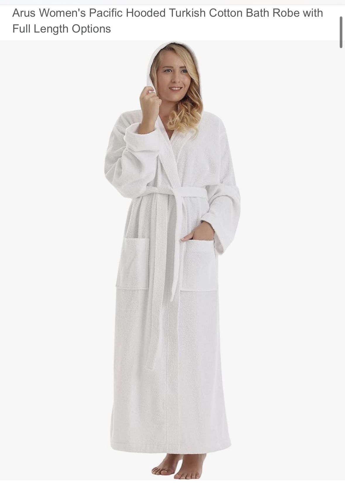 Arus Women's Pacific Hooded Turkish Cotton Bath Robe with Full Length Options