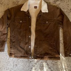 Quiksilver Jacket Mens Medium Beige Corduroy Sherpa Fleece Lined Front Pockets